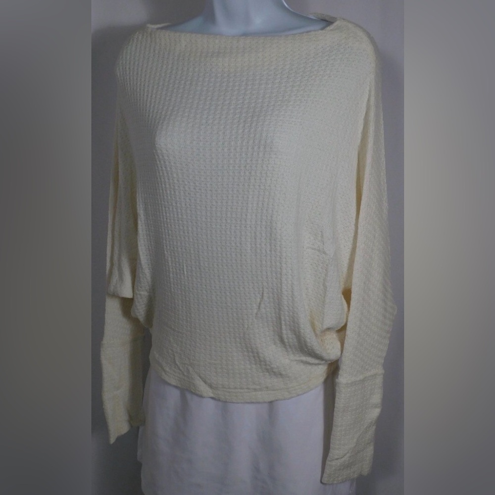 Free People Ivory Textured Boatneck Sweater